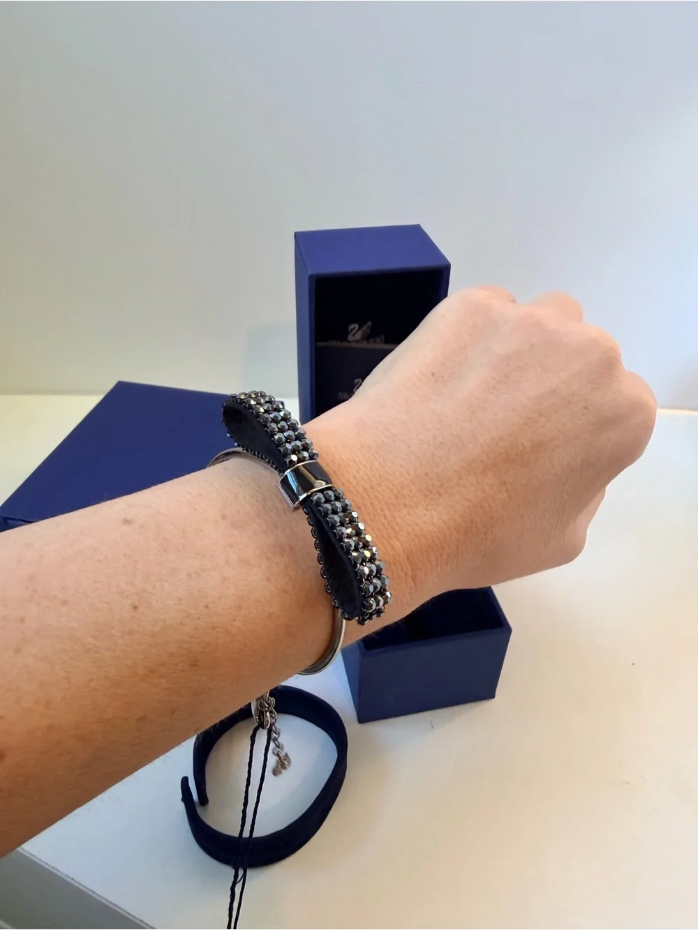 Swarovski Black Crystal Bow Cuff Bracelet